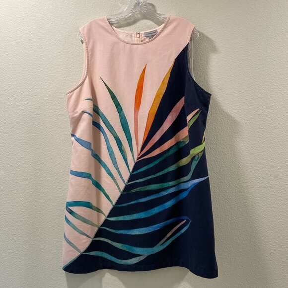 CONDITIONS APPLY Sleeveless Palm Frond Wearable Art Mini Shift, Pink/Blue - 1X - Picture 3 of 13